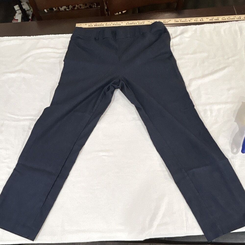 Womens Blue Stretch Dress Pants 16W 27”Inseam Flat Front Straight Leg. 0075